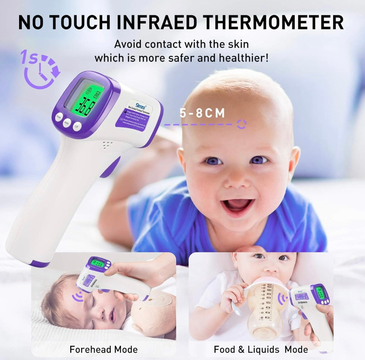 Zenlo™️ Non-Contact Infrared Smart Thermometer Device (For Adults & Babies)