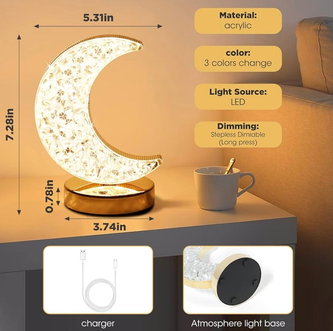 ShopToVista™️ Hilal Shaped Color Changing Crystal Light