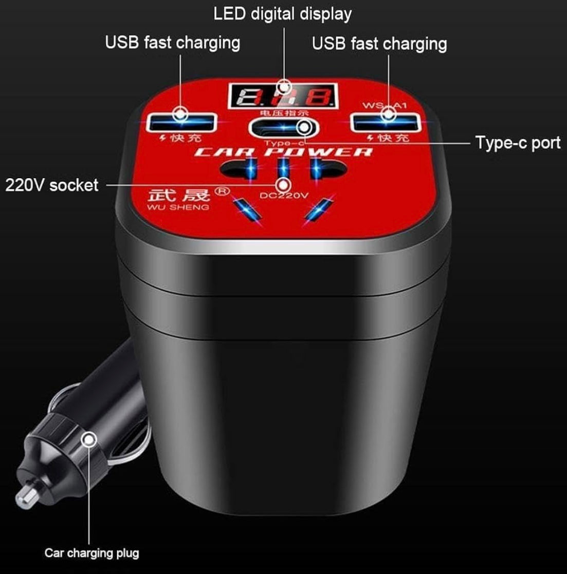 ShopToVista™️ Smart Car Mounted Power Inverter With Display (Turns Car Battery To 220V Safely)