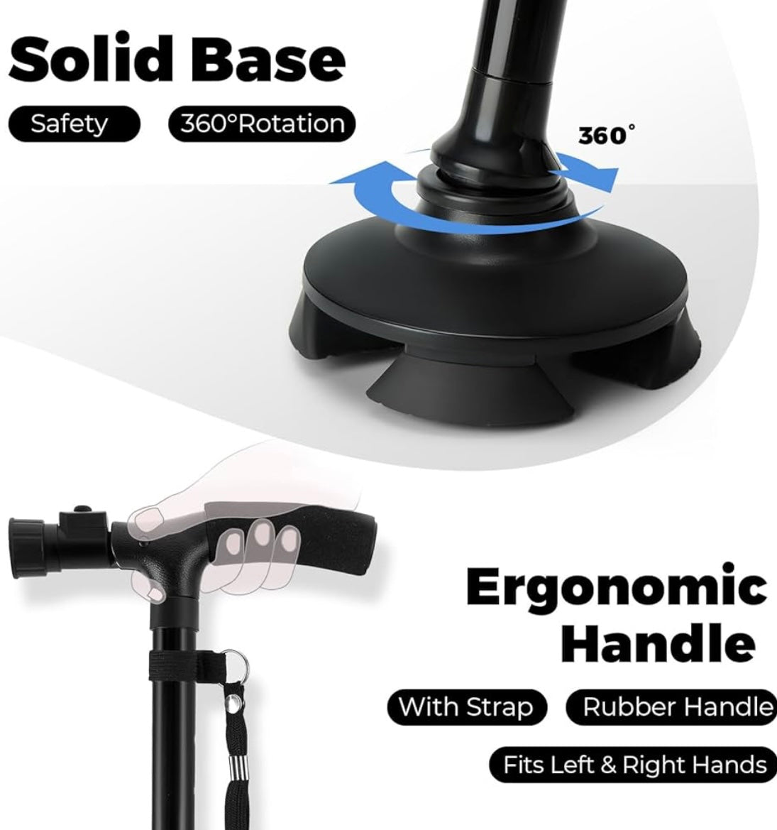 ShopToVista™️ Stainless Steel Folding Walking Stick With Adjustable Height & Light