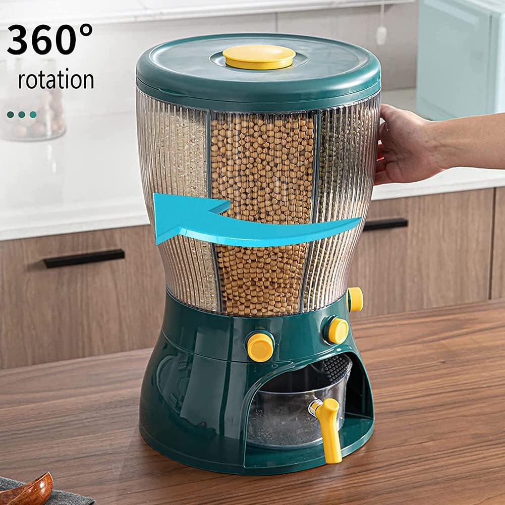 ShopToVista™️ 4 in 1 Rotating Grains Storage Dispenser (4 Sections Big Size | Every Section Can Fit 3L)