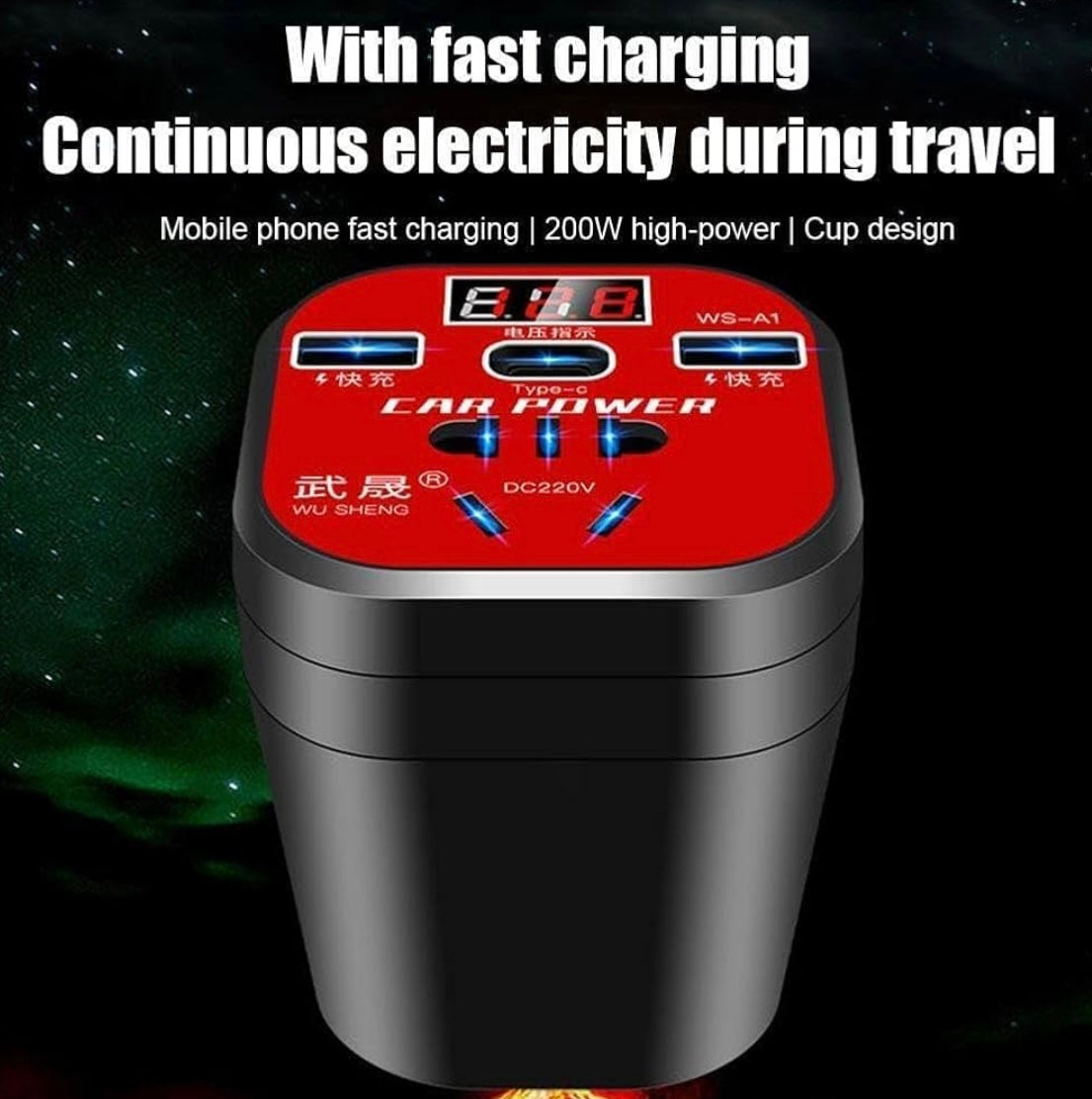 ShopToVista™️ Smart Car Mounted Power Inverter With Display (Turns Car Battery To 220V Safely)