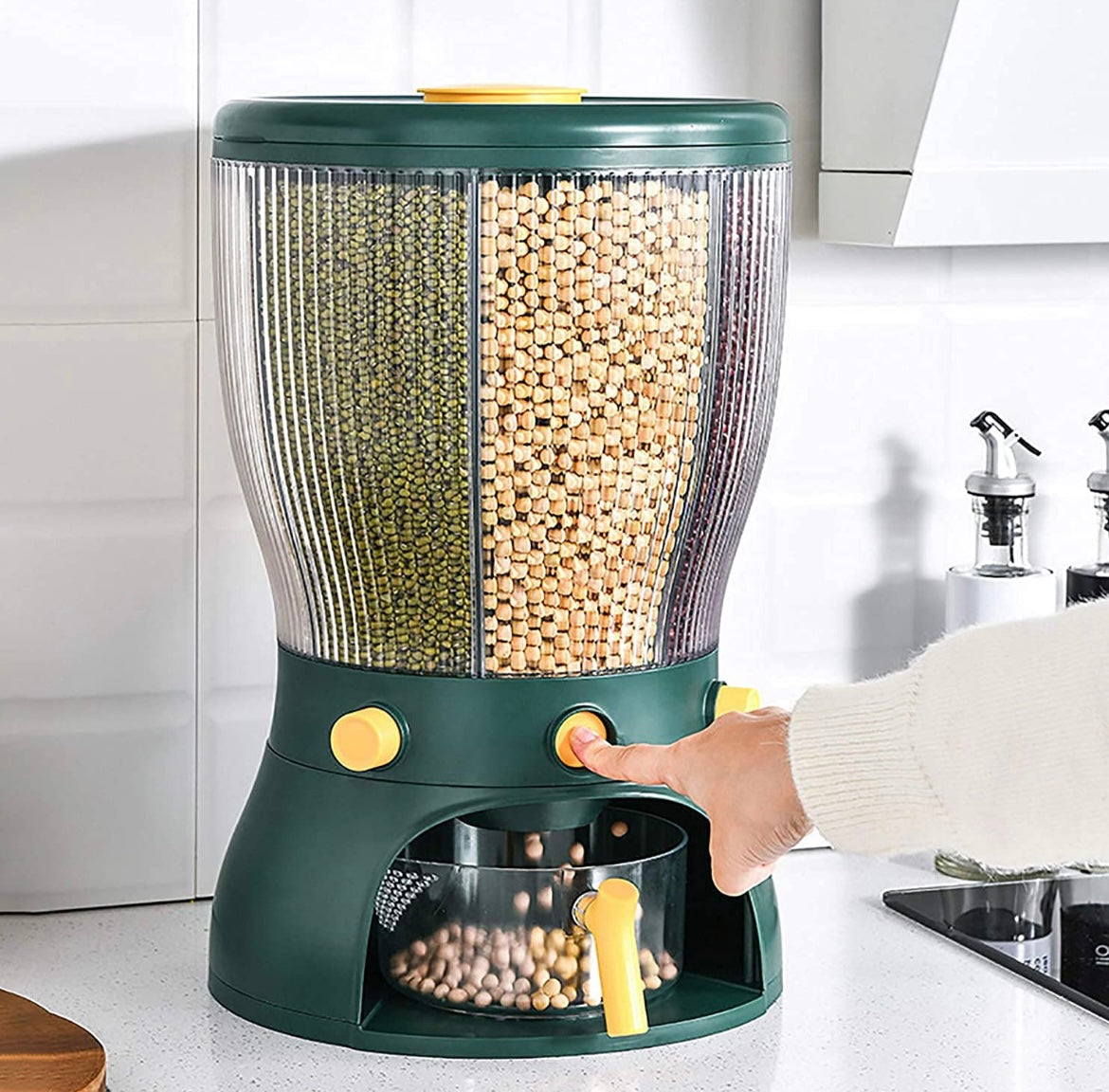 ShopToVista™️ 4 in 1 Rotating Grains Storage Dispenser (4 Sections Big Size | Every Section Can Fit 3L)