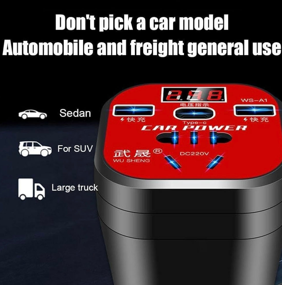 ShopToVista™️ Smart Car Mounted Power Inverter With Display (Turns Car Battery To 220V Safely)