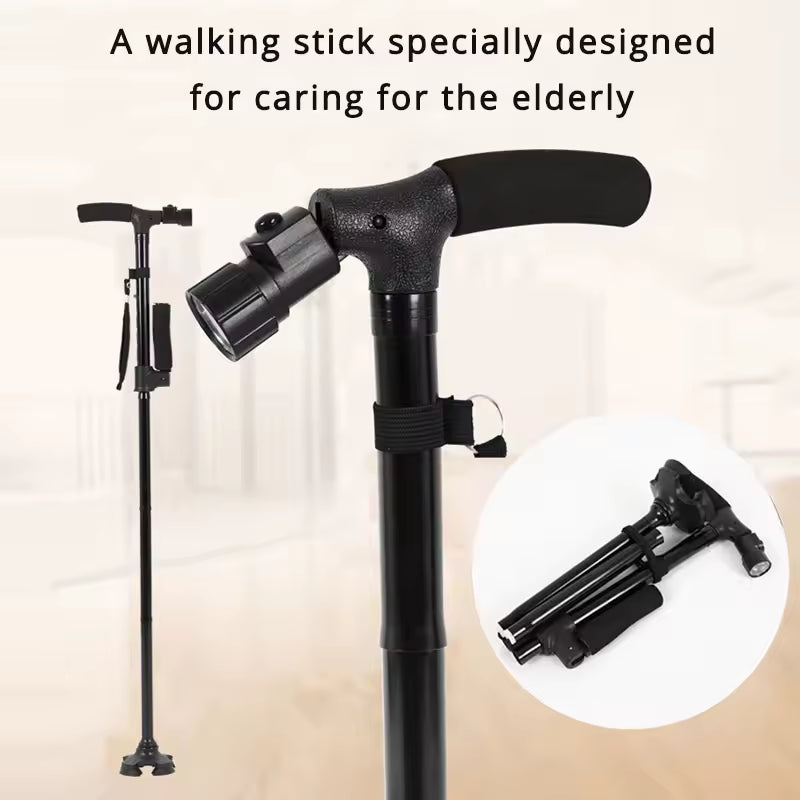 ShopToVista™️ Stainless Steel Folding Walking Stick With Adjustable Height & Light