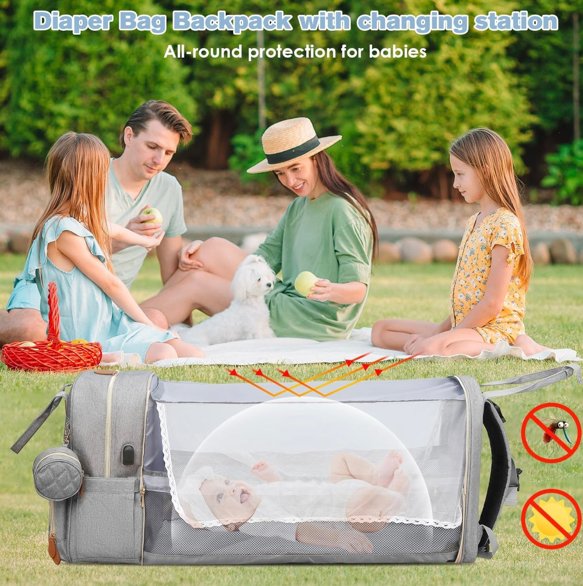 ShopToVista™️ Baby Diaper Bag & Bed With Charging USB Port (With 1 Year Warranty)