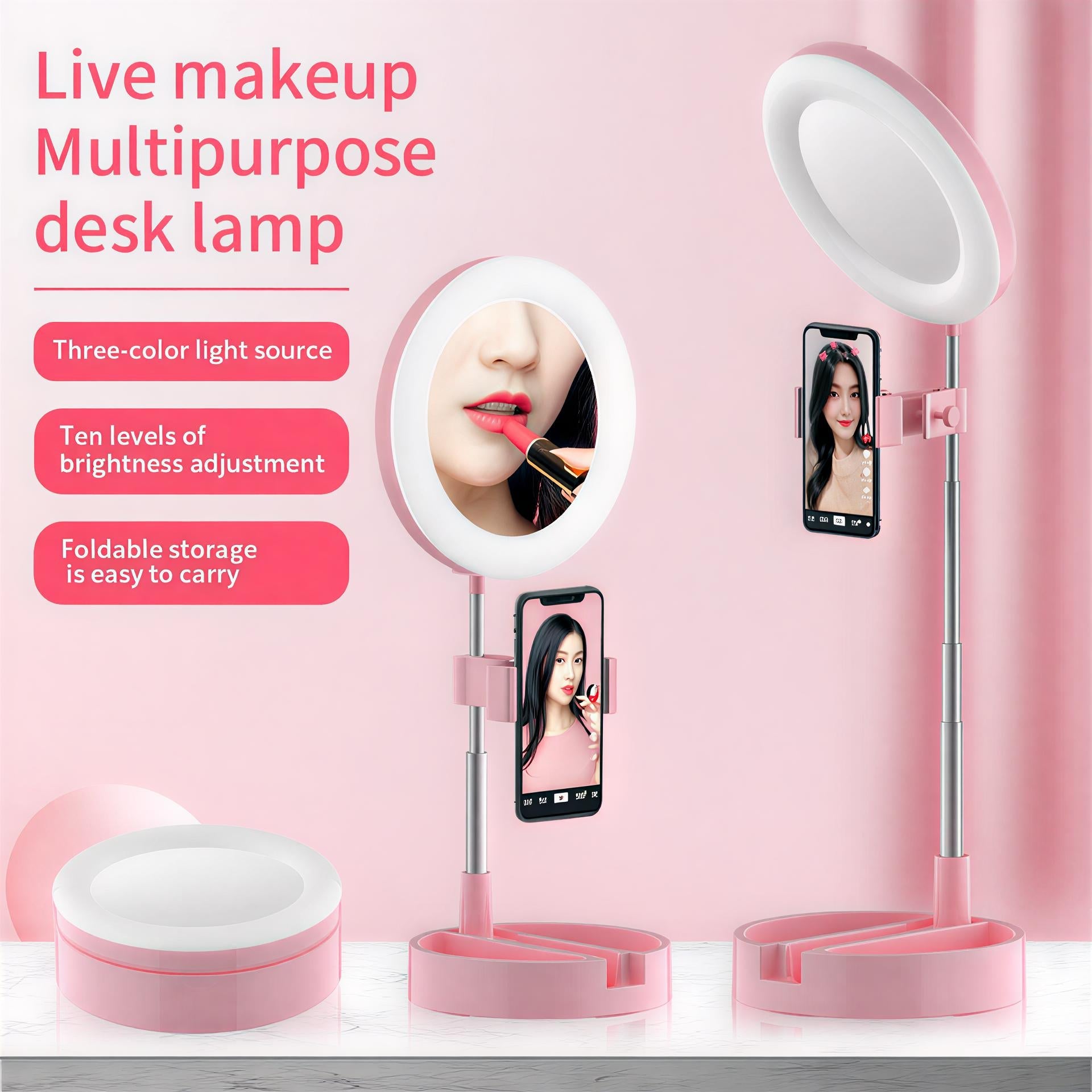 ShopToVista™️  3 in 1 Adjustable Makeup Storage Stand With LED Mirror & Phone Holder