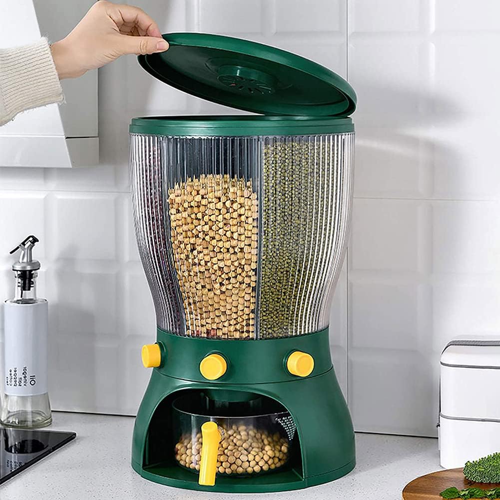 ShopToVista™️ 4 in 1 Rotating Grains Storage Dispenser (4 Sections Big Size | Every Section Can Fit 3L)