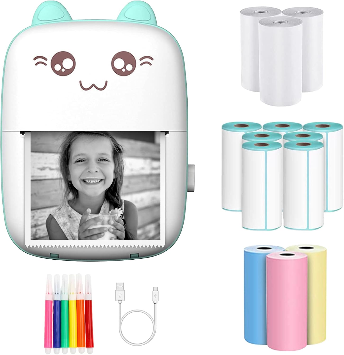 ShopToVista™️ Wireless Bluetooth Mini Thermal Sticker Printer (With 6 Coloring Crayons & 4 Rolling Papers)