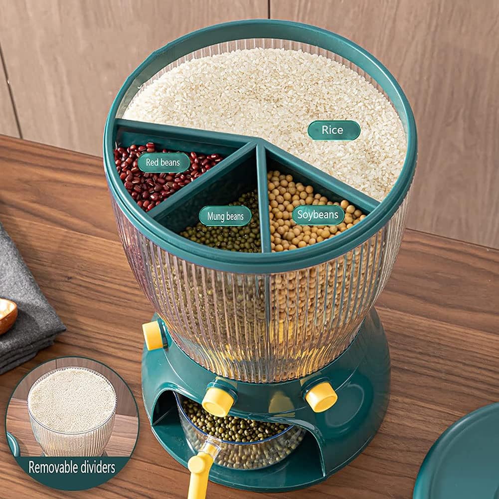 ShopToVista™️ 4 in 1 Rotating Grains Storage Dispenser (4 Sections Big Size | Every Section Can Fit 3L)