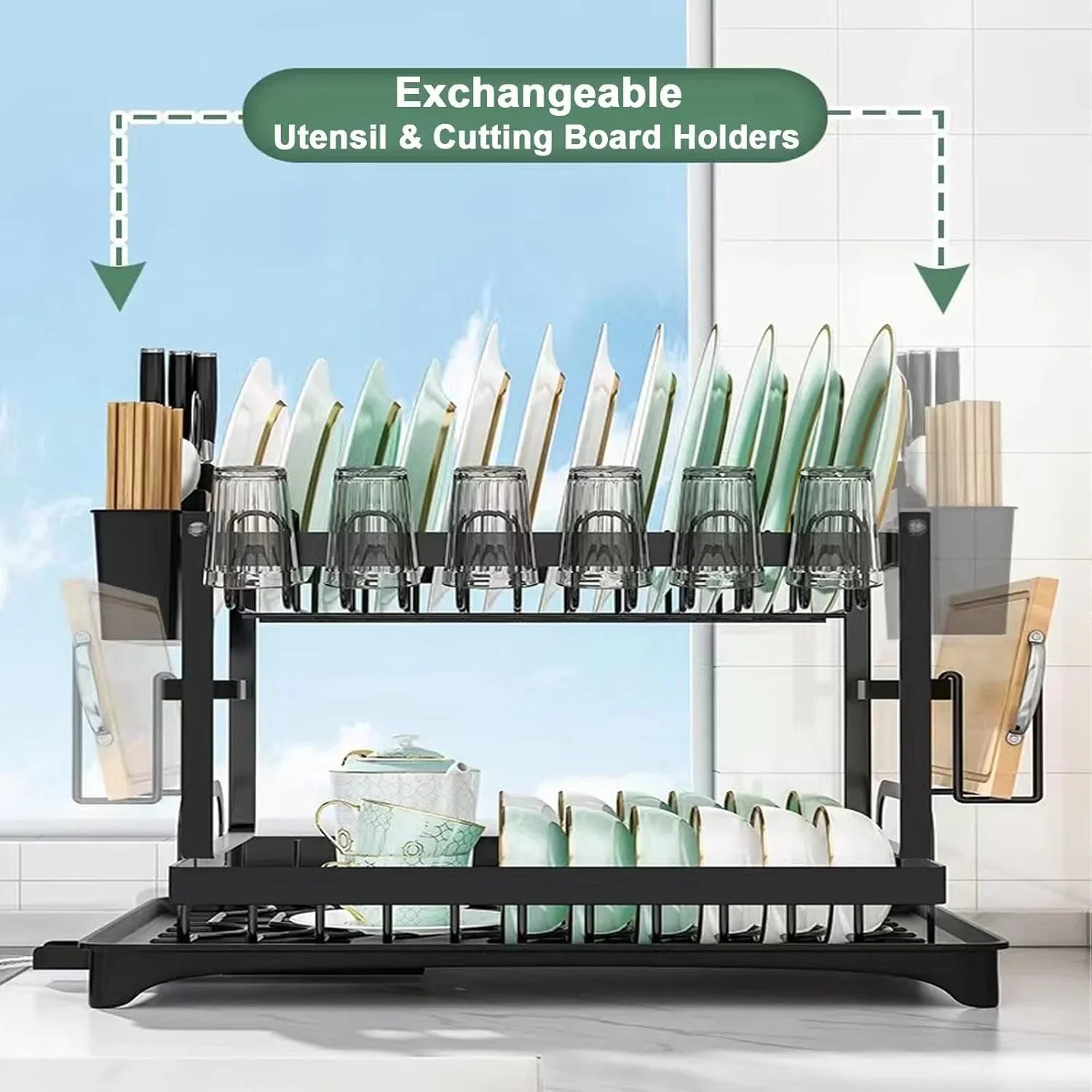 ShopToVista™️ 6 in 1 Stainless Steel  Dish Drainer With Drip Tray (With 1 Year Warranty)