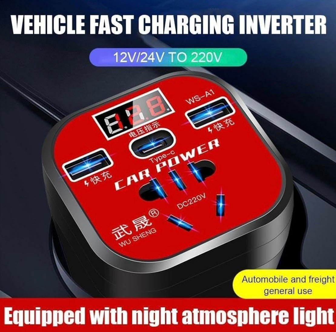 ShopToVista™️ Smart Car Mounted Power Inverter With Display (Turns Car Battery To 220V Safely)