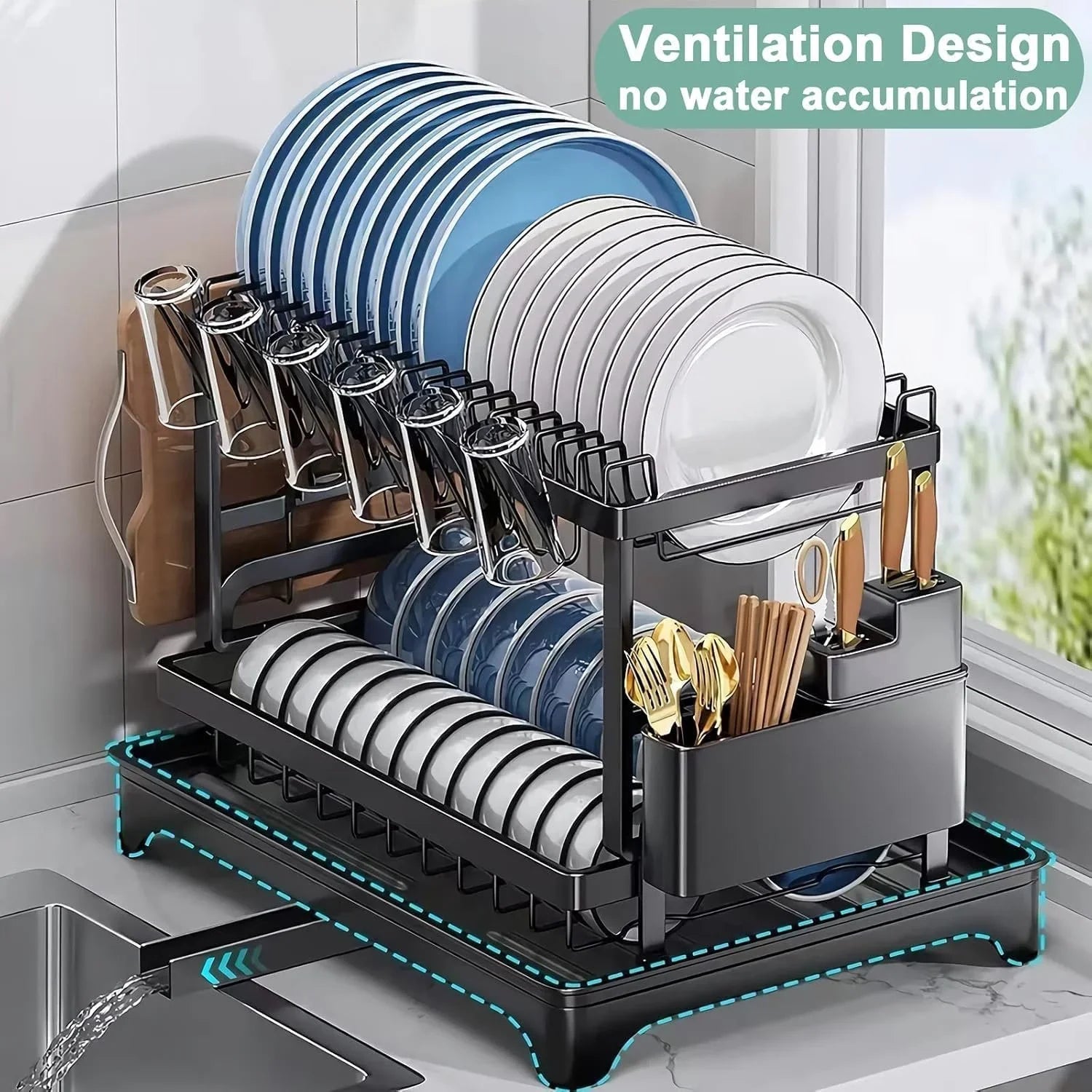 ShopToVista™️ 6 in 1 Stainless Steel  Dish Drainer With Drip Tray (With 1 Year Warranty)