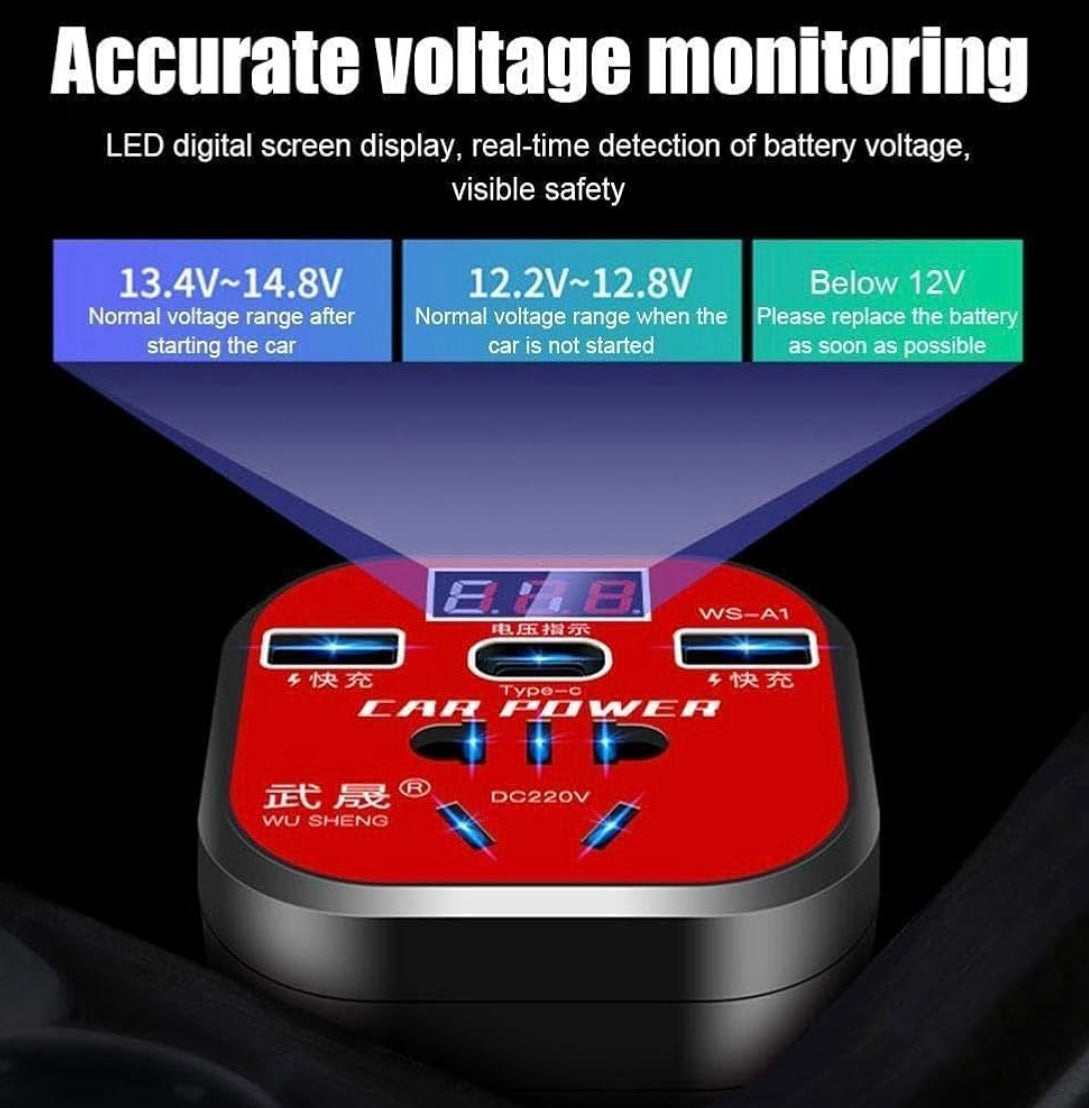 ShopToVista™️ Smart Car Mounted Power Inverter With Display (Turns Car Battery To 220V Safely)