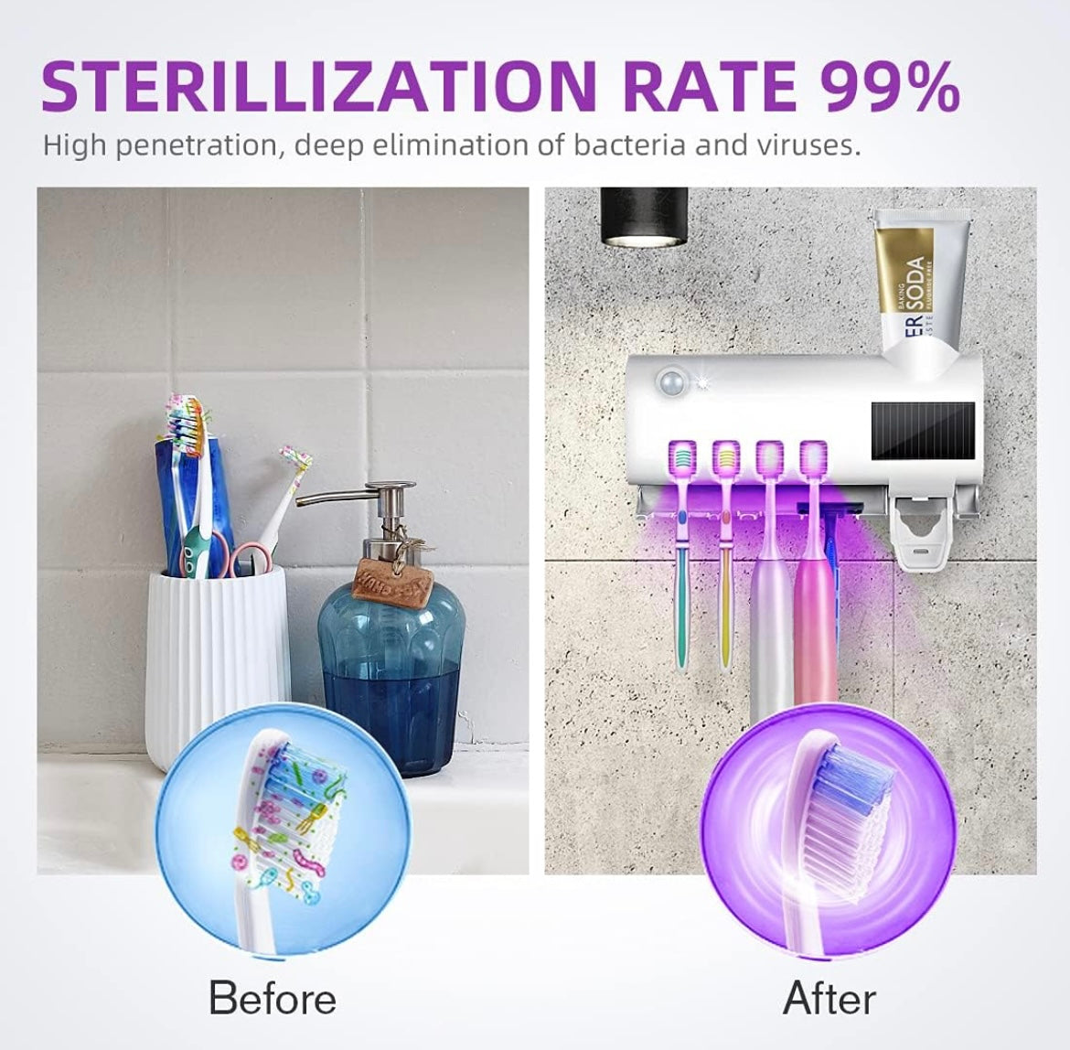 ShopToVista™️ Waterproof Toothbrush UV Sterilizer & Holder With Toothpaste Dispenser