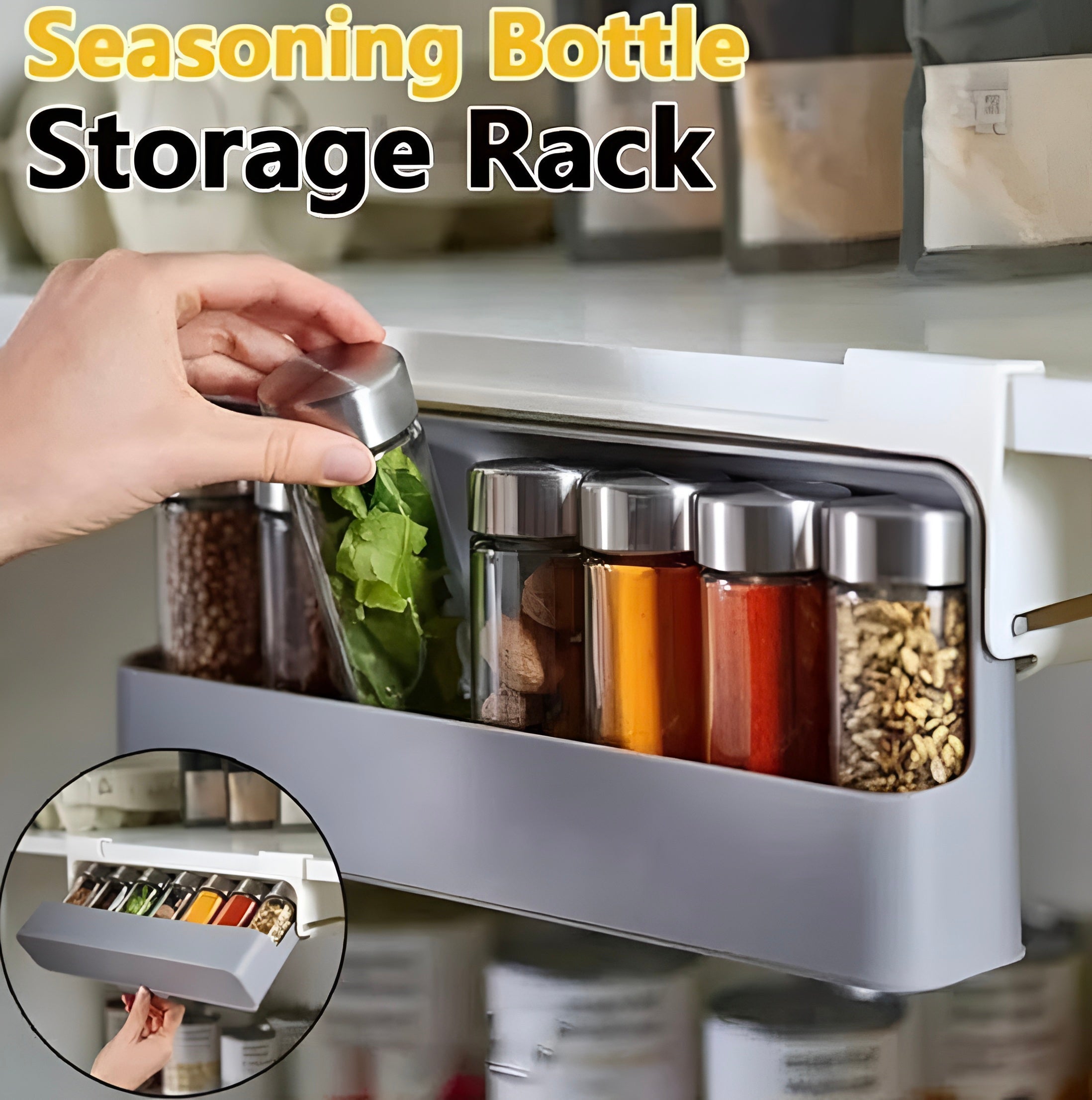 ShopToVista™️ Wall Mounted Spice Rack Storage Organizer With 7 Glass Jars