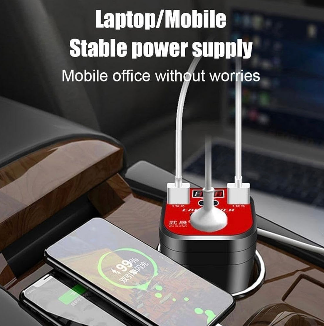 ShopToVista™️ Smart Car Mounted Power Inverter With Display (Turns Car Battery To 220V Safely)