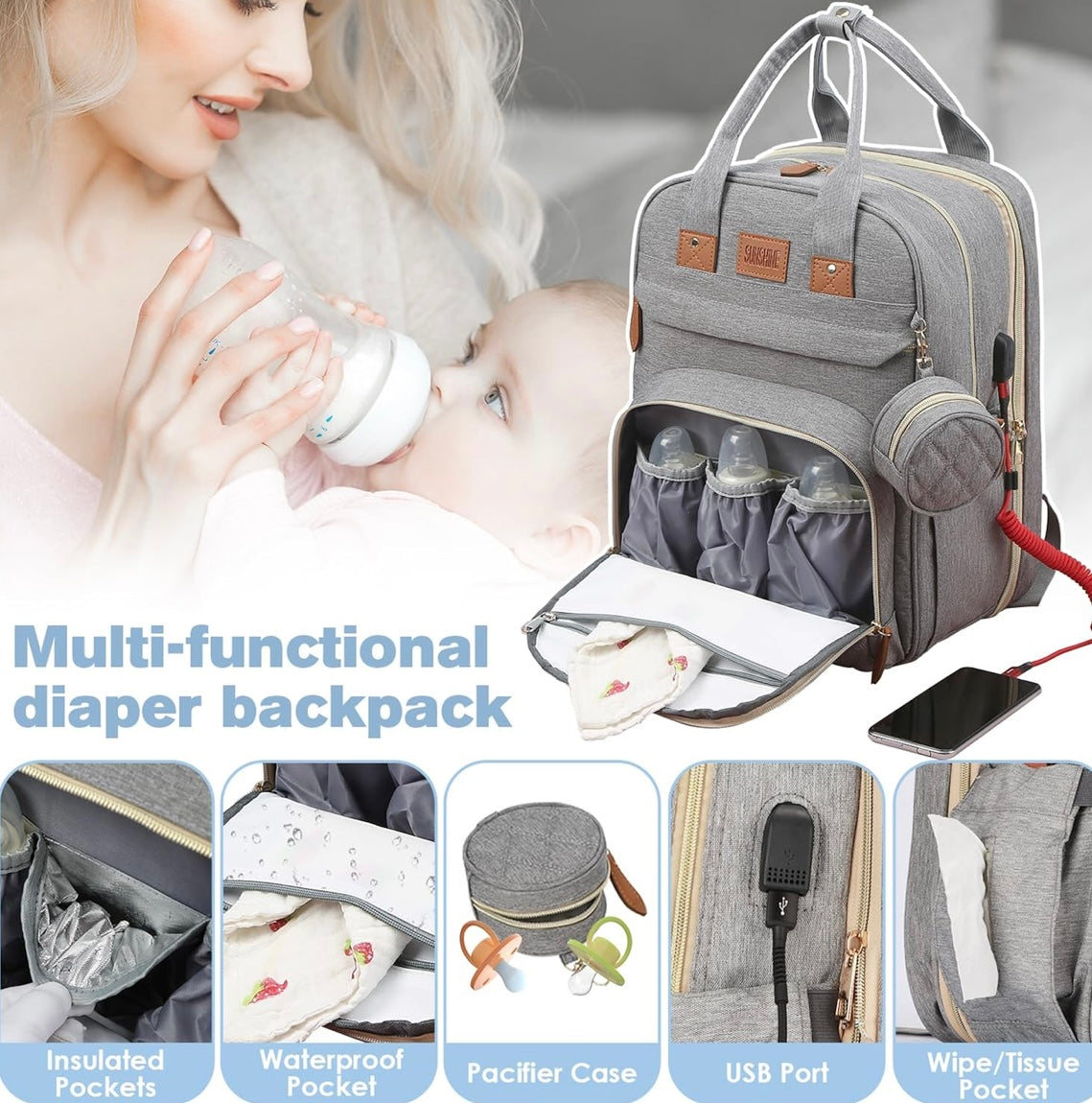 ShopToVista™️ Baby Diaper Bag & Bed With Charging USB Port (With 1 Year Warranty)