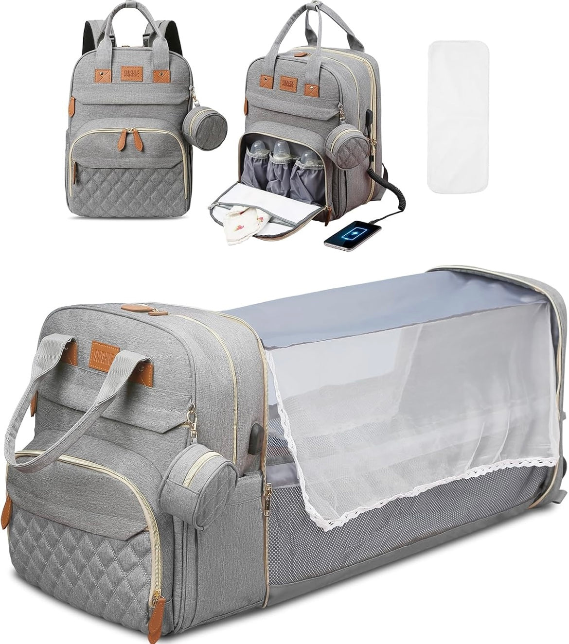 ShopToVista™️ Baby Diaper Bag & Bed With Charging USB Port (With 1 Year Warranty)